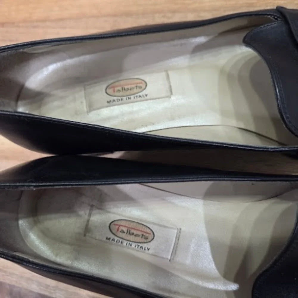 Talbots Loafer Pumps Women's 8.5 Black Italian Leather Square Toe Block Heel